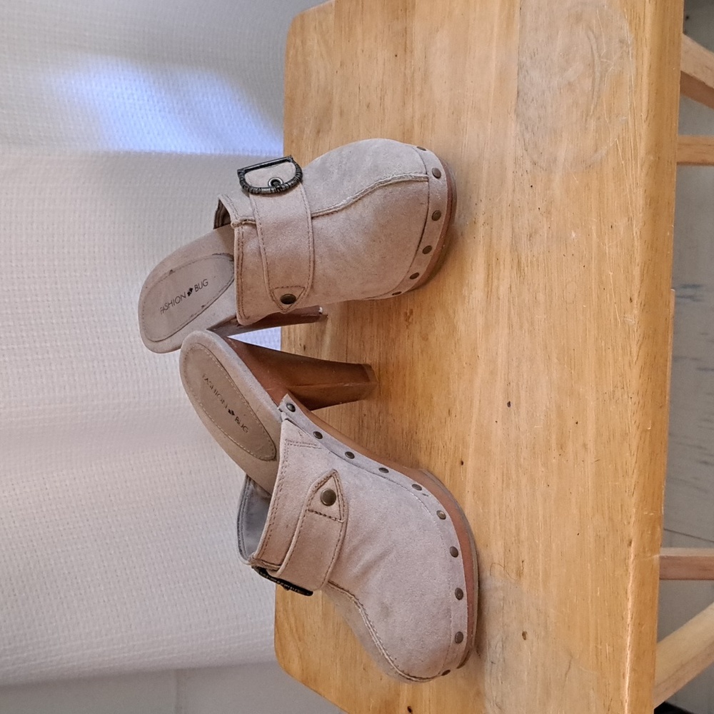Tan Suede leather high heel mules sz 8w by Fashion Bug